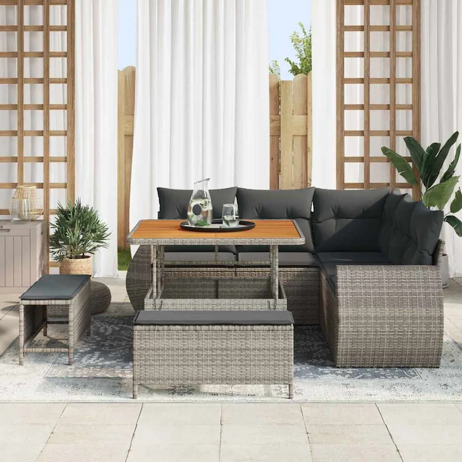 Ensemble de canapé de jardin 8 pcs Gris polyrotin - 3