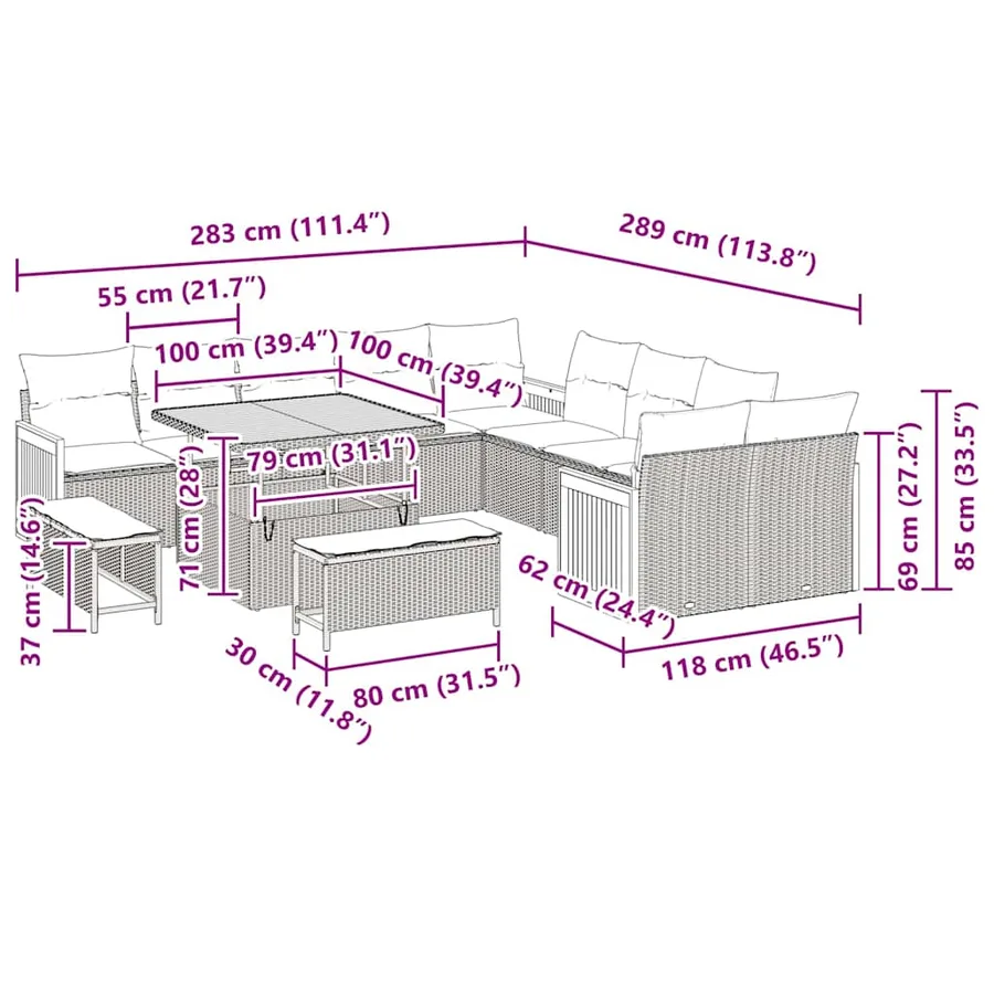 Ensemble de canapé de jardin avec coussin 17 pcs Gris polyrotin - 12