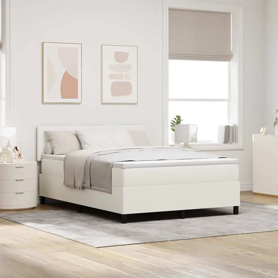Lit à ressort LED avec tête de lit Crème et Blanc 140 x 190 cm