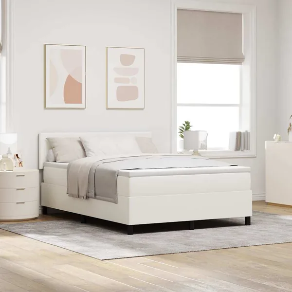 Lit à ressort LED avec tête de lit Crème et Blanc 140 x 190 cm