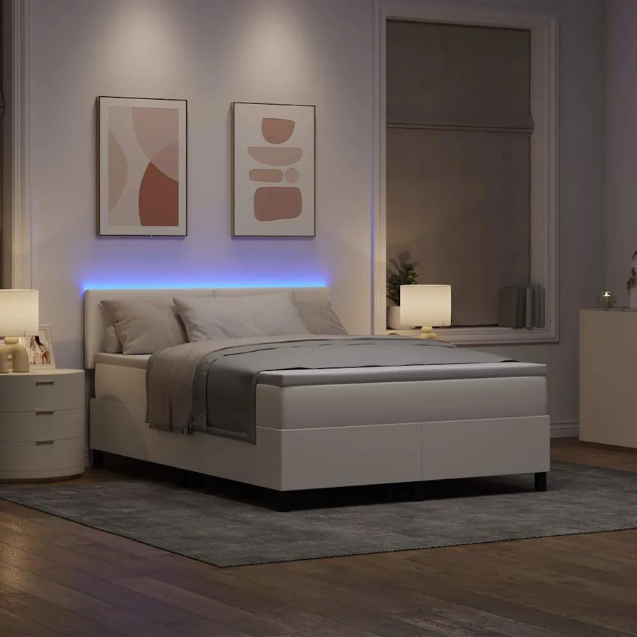 Lit à ressort LED avec tête de lit Crème et Blanc 140 x 190 cm - 5