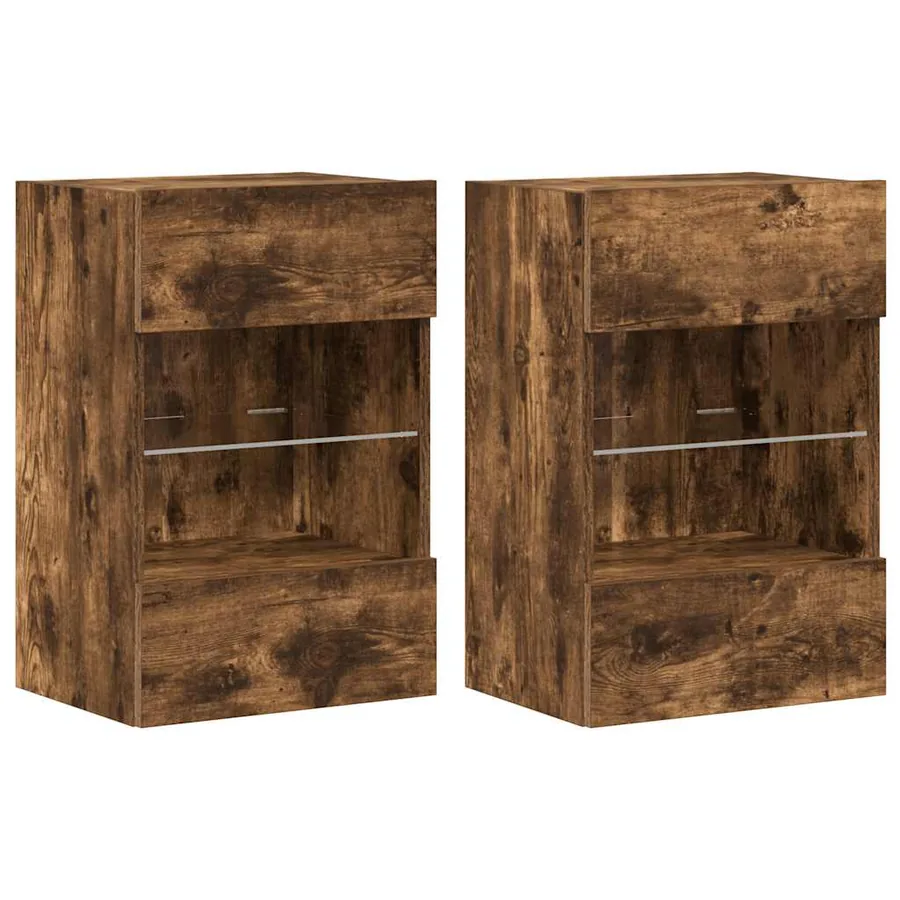Meubles muraux avec lumières LED pour TV 2pcs chêne fumé 40x30x60,5 cm - 2