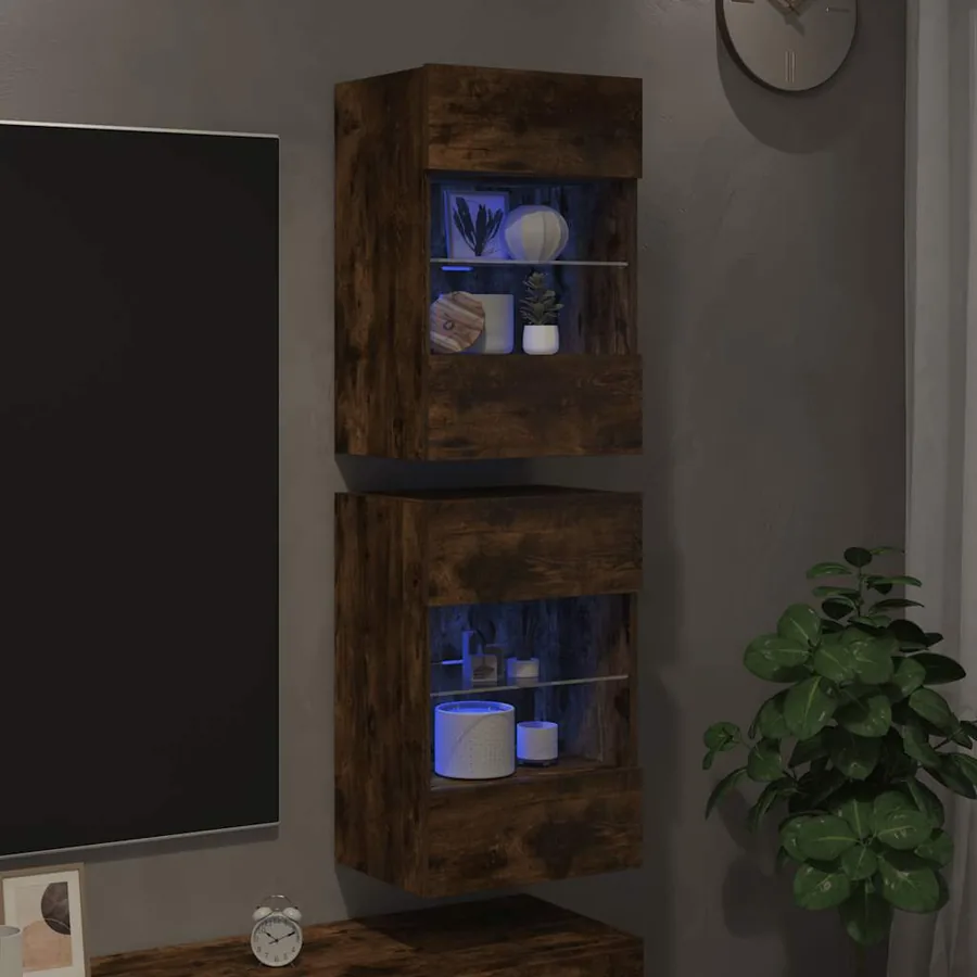 Meubles muraux avec lumières LED pour TV 2pcs chêne fumé 40x30x60,5 cm - 3