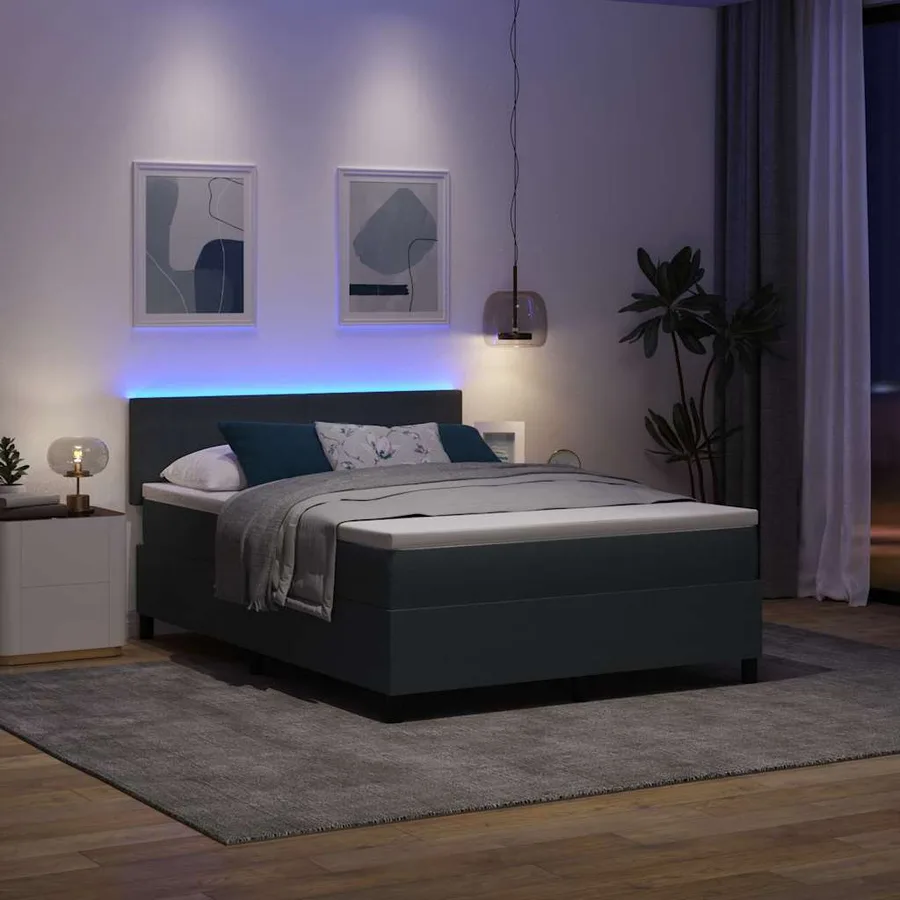 Lit à ressort LED Gris foncé et blanc 160 x 200 cm - 5