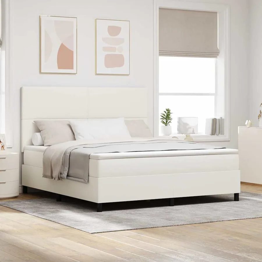 Lit à ressort LED avec tête de lit Crème et Blanc 180 x 200 cm
