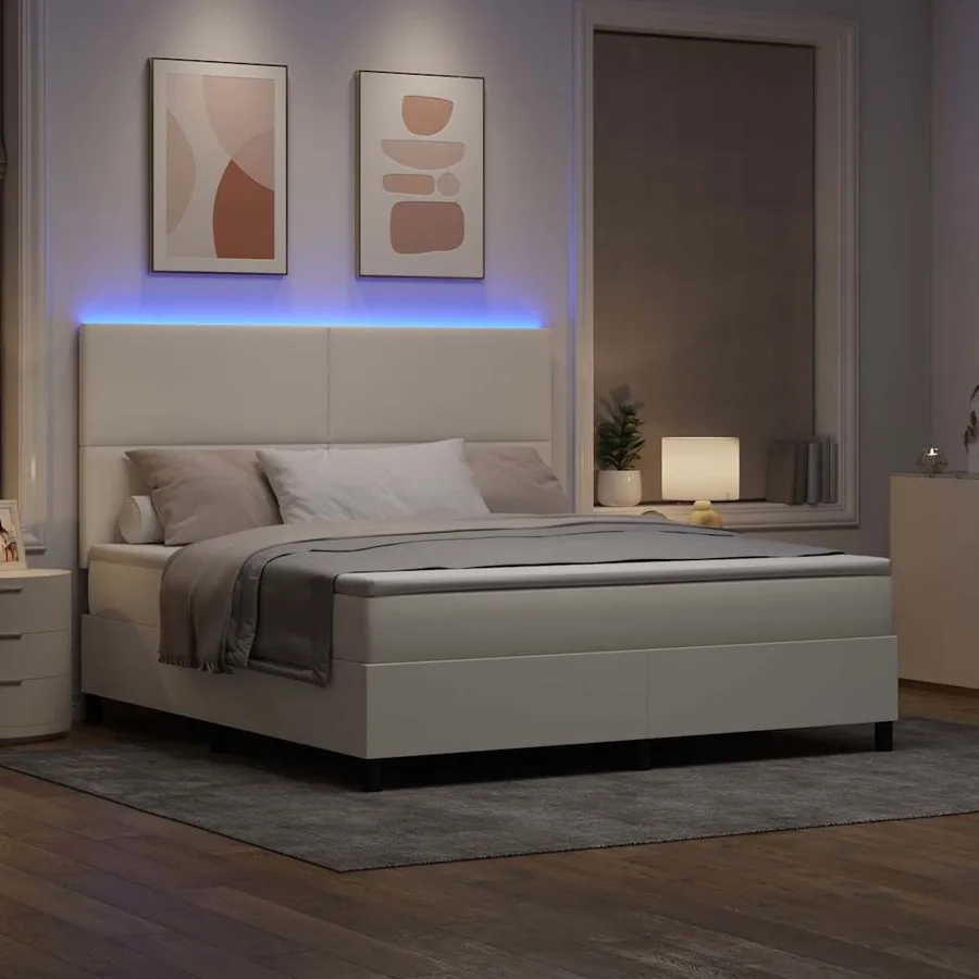 Lit à ressort LED avec tête de lit Crème et Blanc 180 x 200 cm - 5