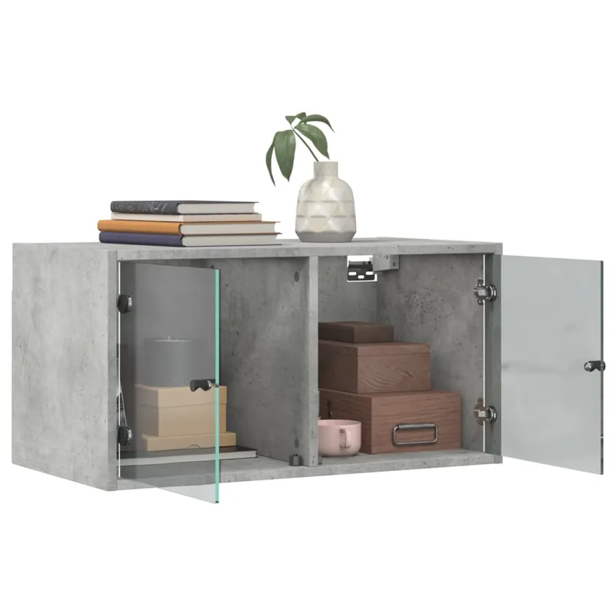 Armoires murales et portes vitrées 2pcs gris béton 68,5x37x35cm - 5