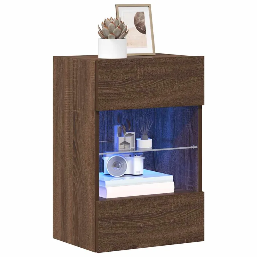 Meubles muraux avec lumières LED pour TV 2 pcs chêne marron 40x30x60,5 cm - 4
