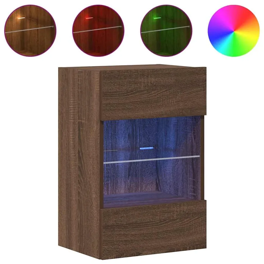Meubles muraux avec lumières LED pour TV 2 pcs chêne marron 40x30x60,5 cm - 5
