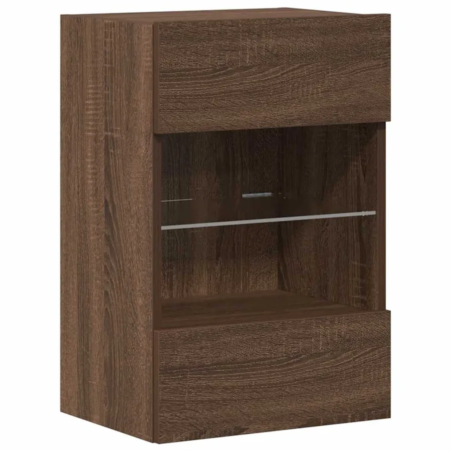 Meubles muraux avec lumières LED pour TV 2 pcs chêne marron 40x30x60,5 cm - 6