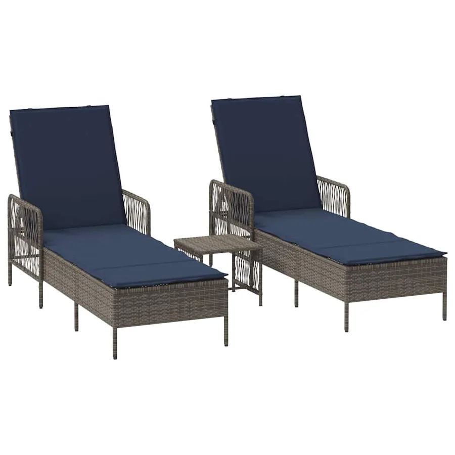 Transat 3 pcs Gris et bleu marine 200 x 55 x 92 cm polyrotin - 2