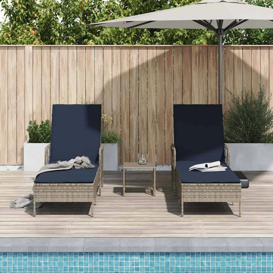 Transat 3 pcs Gris et bleu marine 200 x 55 x 92 cm polyrotin - 4