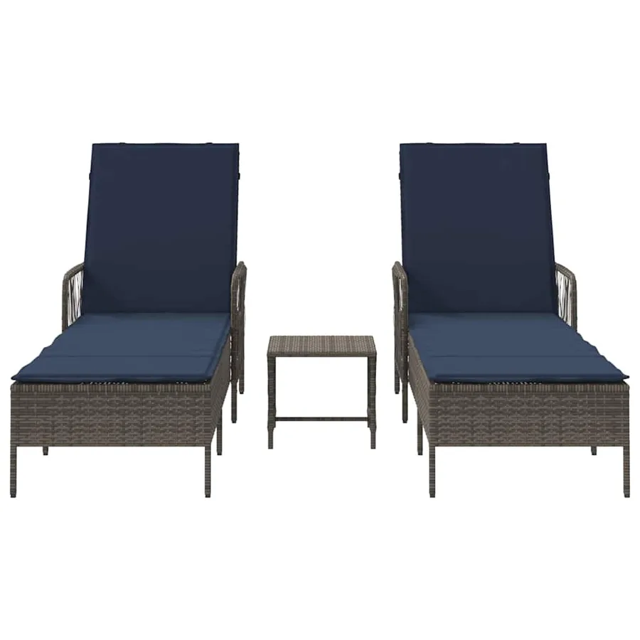 Transat 3 pcs Gris et bleu marine 200 x 55 x 92 cm polyrotin - 7