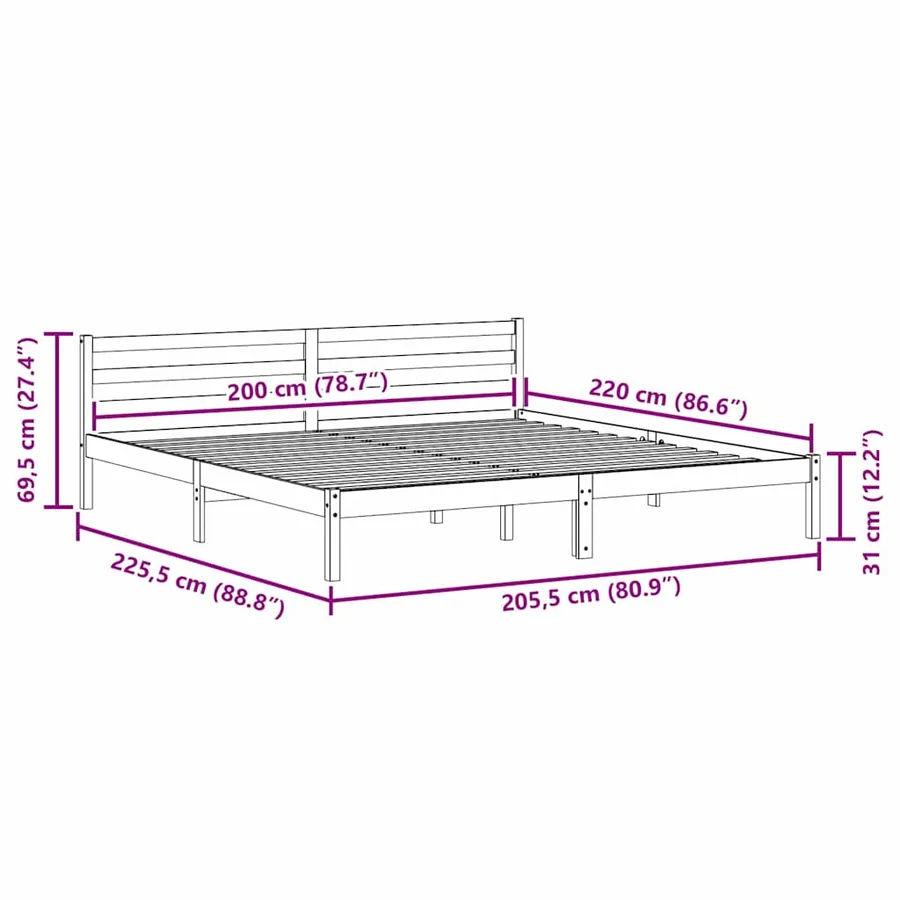 Cadre de lit Blanc 225,5 x 205,5 x 69,5 cm Bois de Pin Massif - 9