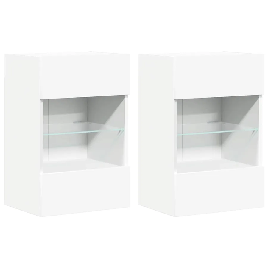 Meubles muraux avec lumières LED pour TV 2 pcs blanc 40x30x60,5 cm - 2