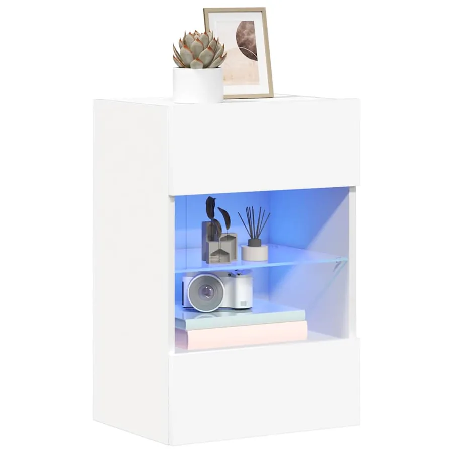 Meubles muraux avec lumières LED pour TV 2 pcs blanc 40x30x60,5 cm - 4