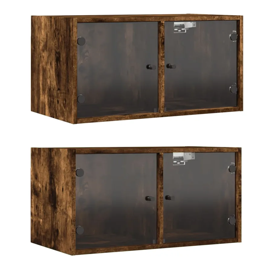 Armoires murales et portes vitrées 2pcs chêne fumé 68,5x37x35cm - 2