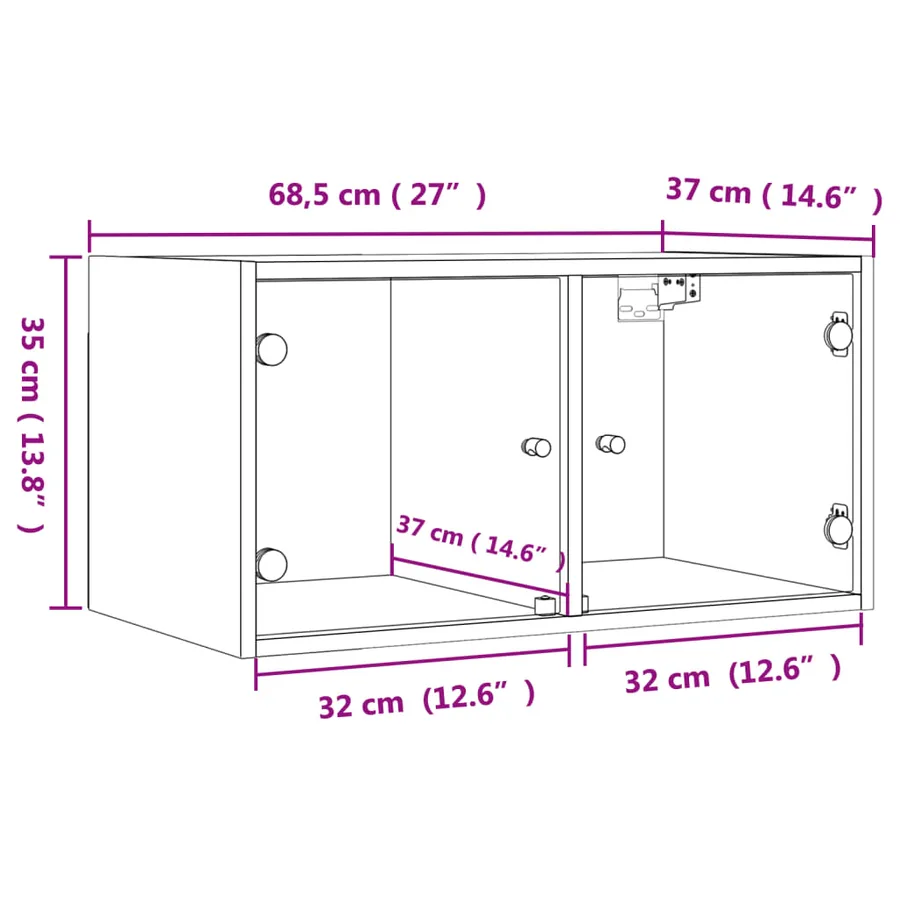 Armoires murales portes vitrées 2 pcs chêne marron 68,5x37x35cm - 13