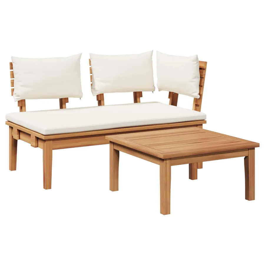 Ensemble banc et table de jardin 2 pcs Crème et marron - 2