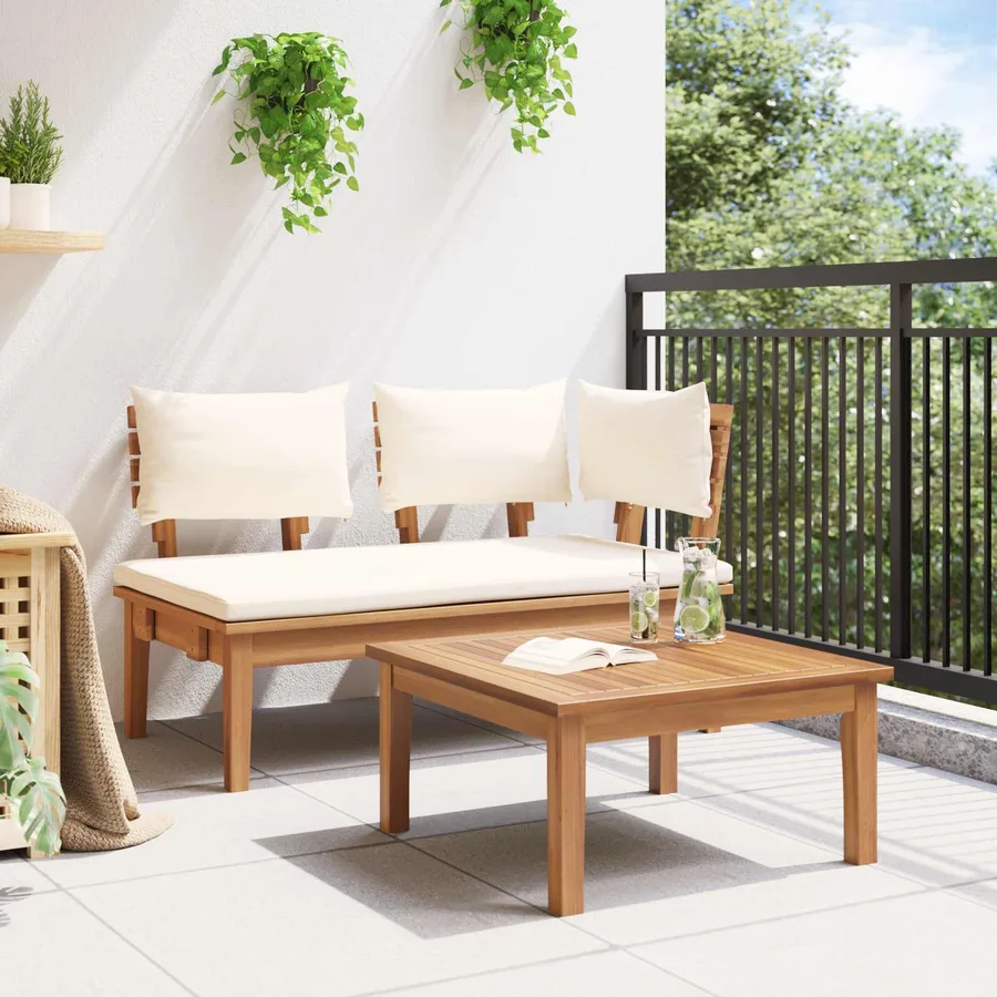 Ensemble banc et table de jardin 2 pcs Crème et marron - 4
