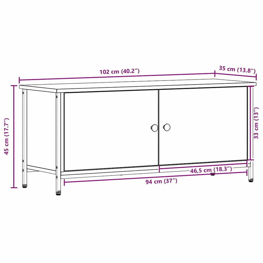 Meuble TV Chêne noir 100 x 35 x 45 cm Bois d'ingénierie - 12