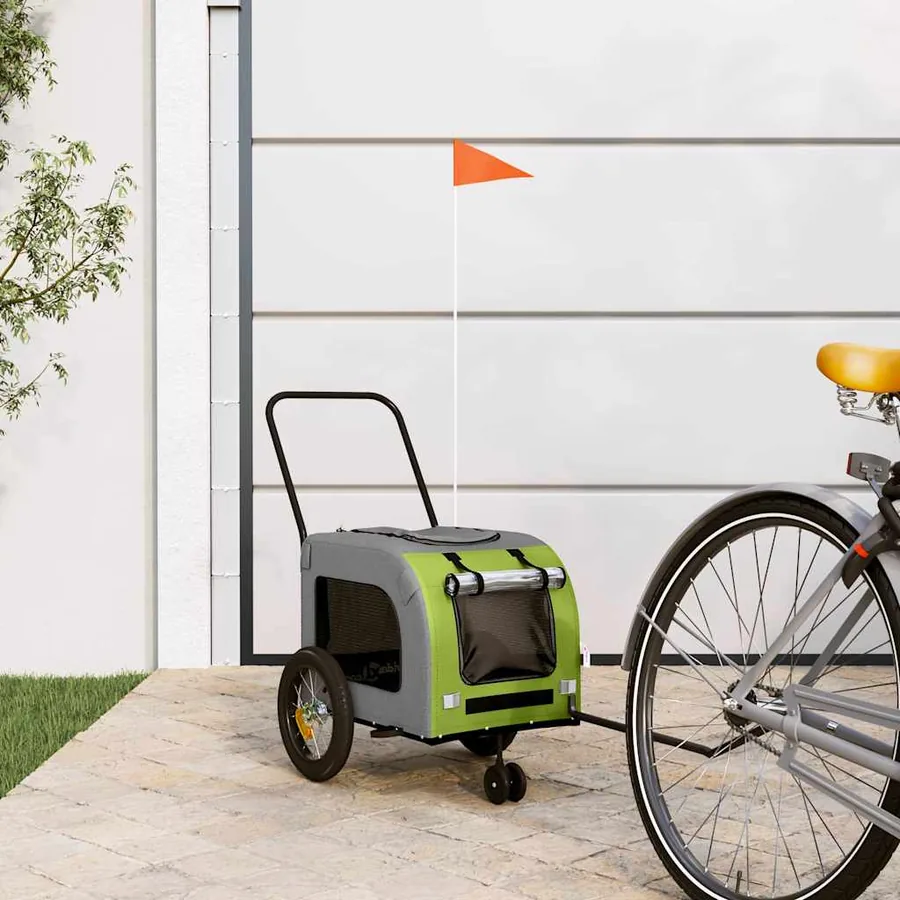 Remorque de vélo pour animaux vert et gris 125 x 53 x 54 cm