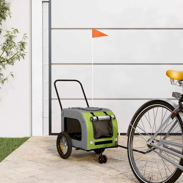 Remorque de vélo pour animaux vert et gris 125 x 53 x 54 cm
