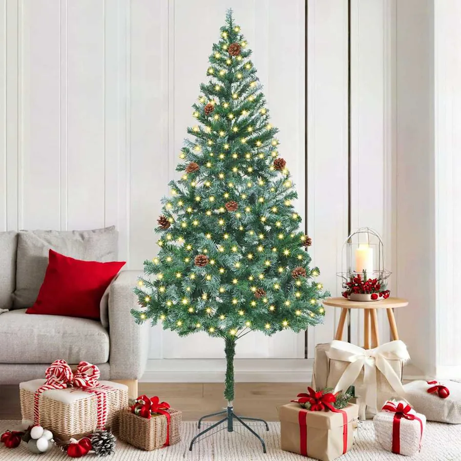 Sapin de Noël artificiel avec 300 LED Vert 180 cm PVC et Acier