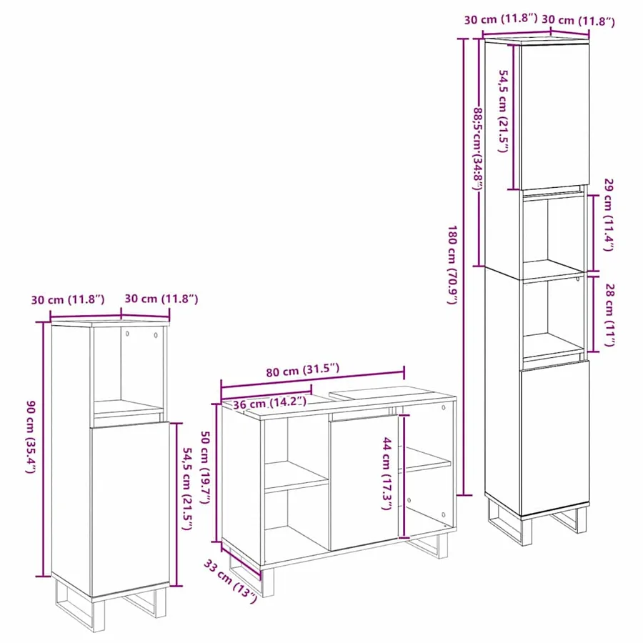 Ensemble de mobilier de salle de bain avec étagère 3 pcs Marron - 11