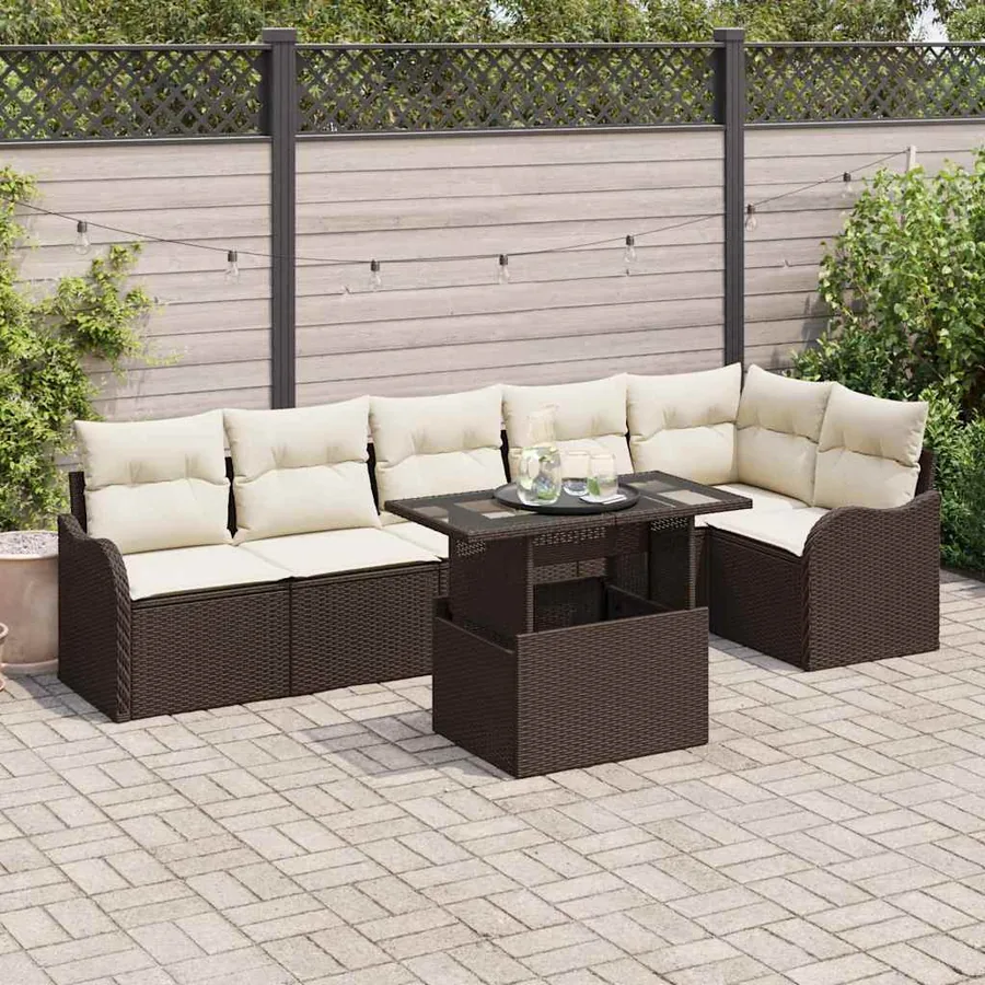 Ensemble de Canapés avec coussin 7 pcs Marron Poly rotin