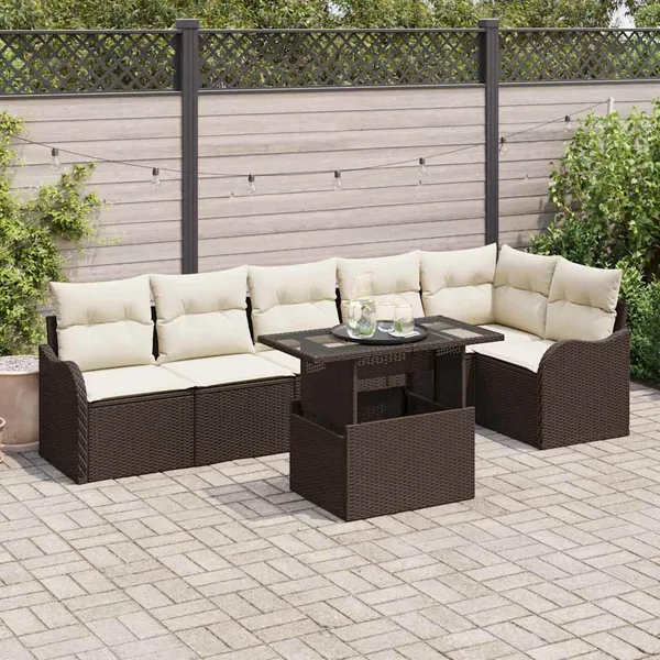 Ensemble de Canapés avec coussin 7 pcs Marron Poly rotin