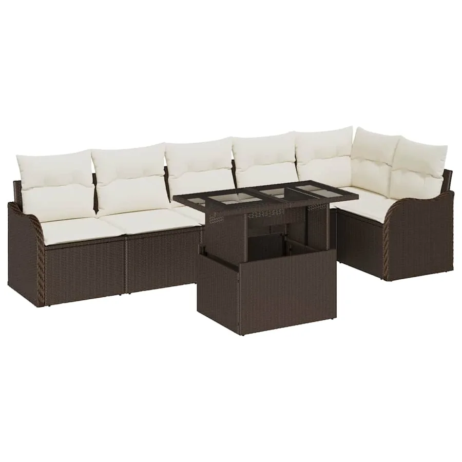 Ensemble de Canapés avec coussin 7 pcs Marron Poly rotin - 2