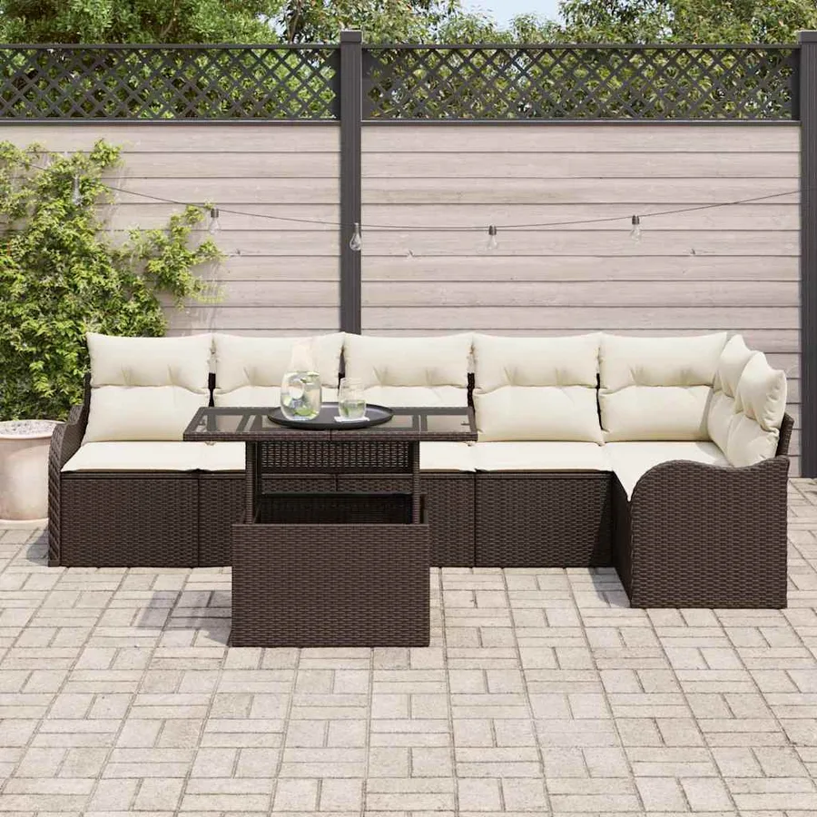 Ensemble de Canapés avec coussin 7 pcs Marron Poly rotin - 3