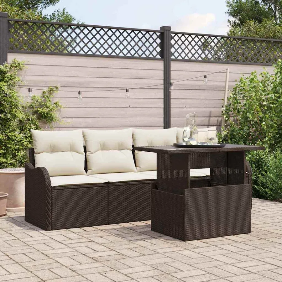 Ensemble de canapé de jardin 5 pcs Marron Poly rotin