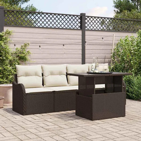 Ensemble de canapé de jardin 5 pcs Marron Poly rotin