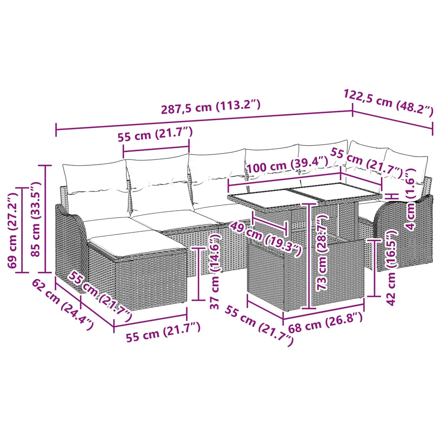 Ensemble de canapé de jardin 8 pcs Marron Poly rotin - 12