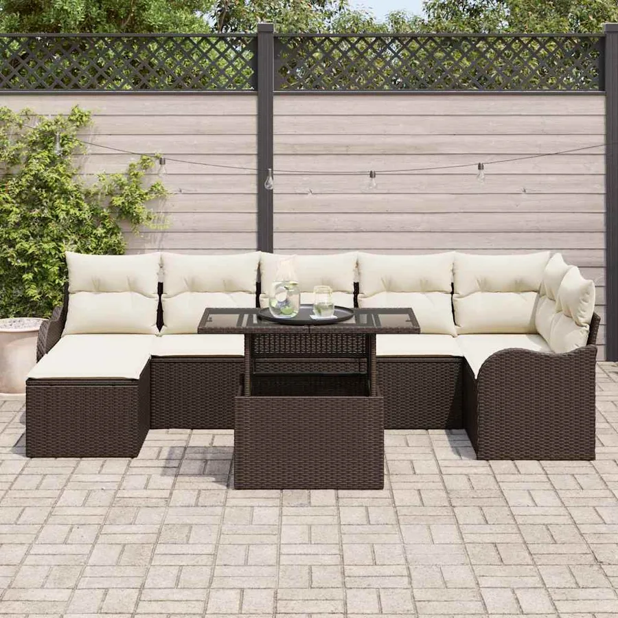 Ensemble de canapé de jardin 8 pcs Marron Poly rotin - 3