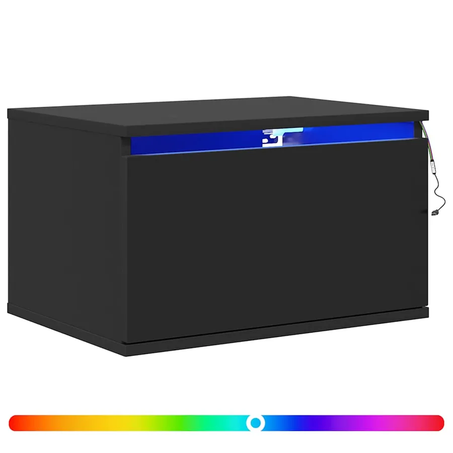 Tables de chevet murales avec lumières LED 2 pcs noir - 2