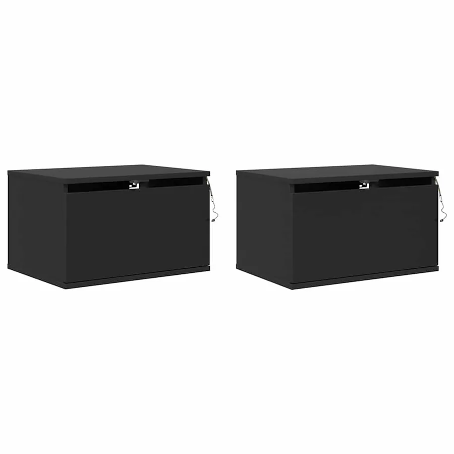 Tables de chevet murales avec lumières LED 2 pcs noir - 3