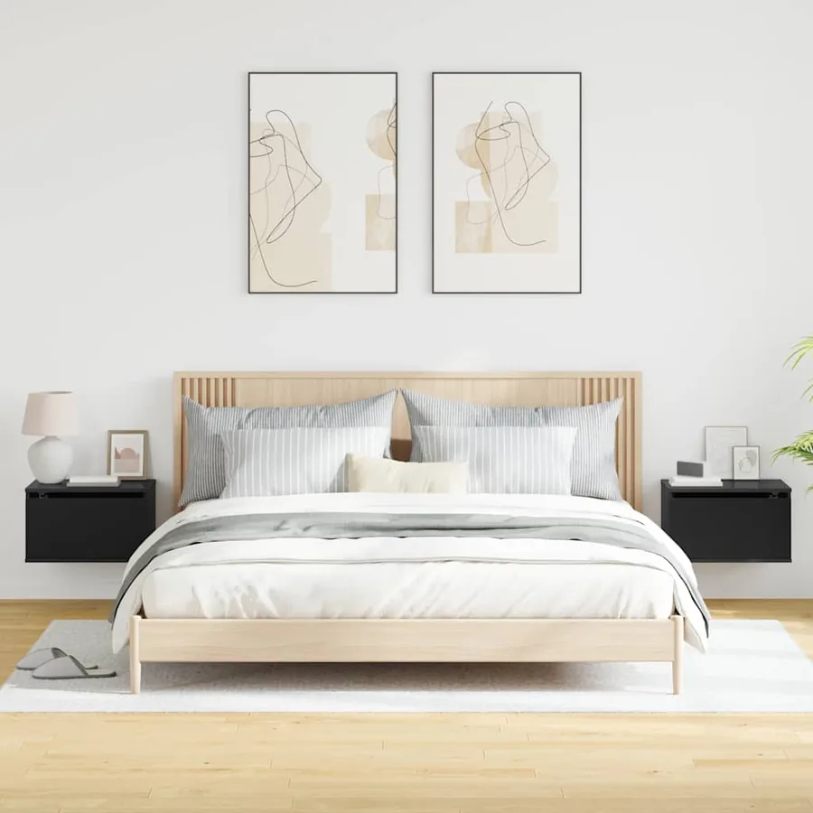 Tables de chevet murales avec lumières LED 2 pcs noir - 5
