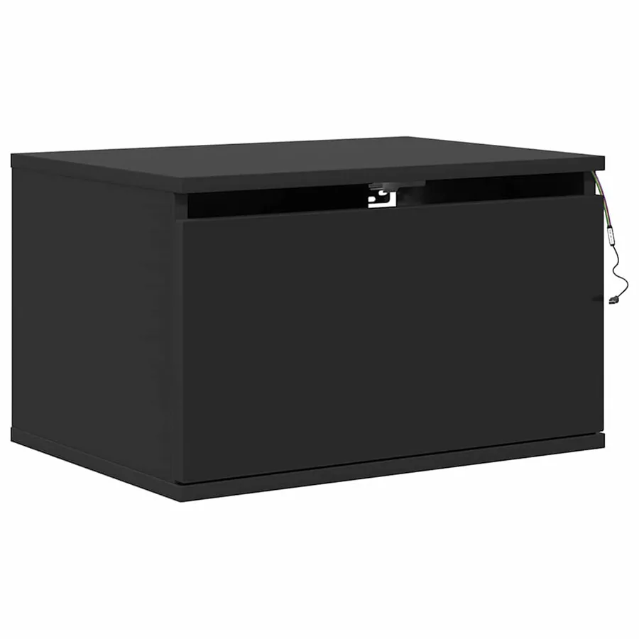 Tables de chevet murales avec lumières LED 2 pcs noir - 7
