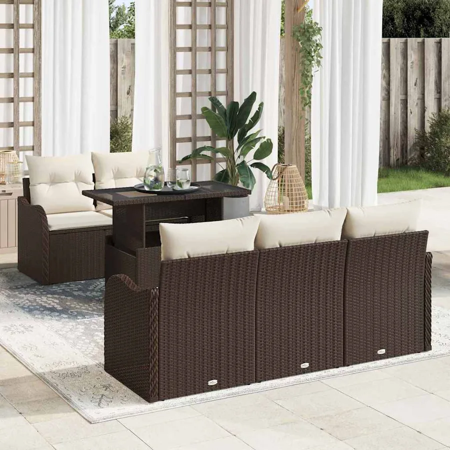 Ensemble de canapé de jardin 6 pcs Marron Poly Rattan