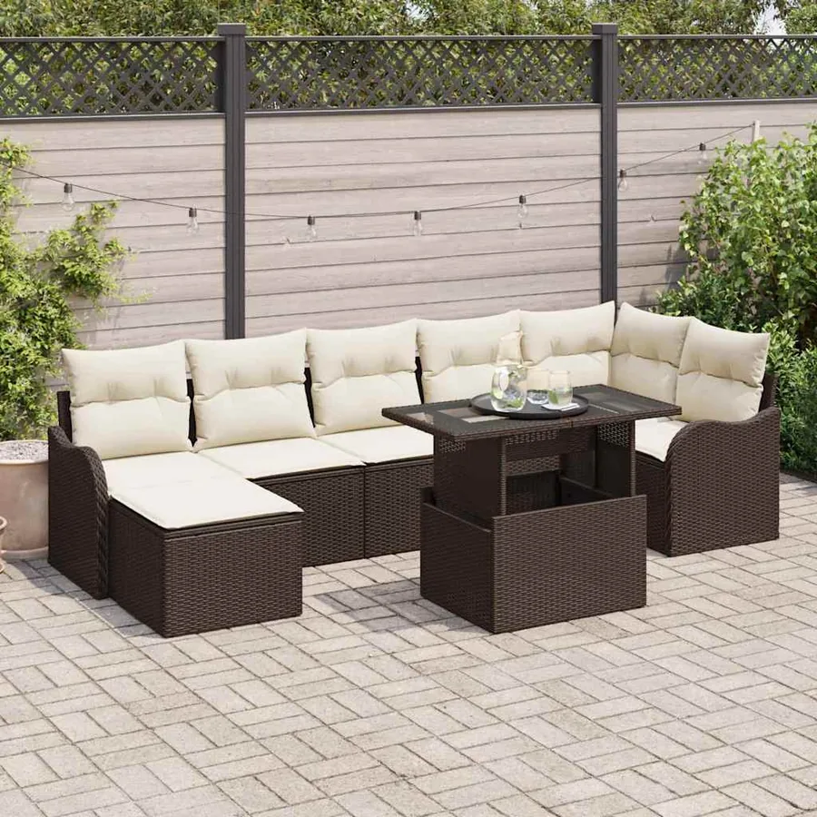 Ensemble de canapé de jardin 8 pcs Marron Poly rotin