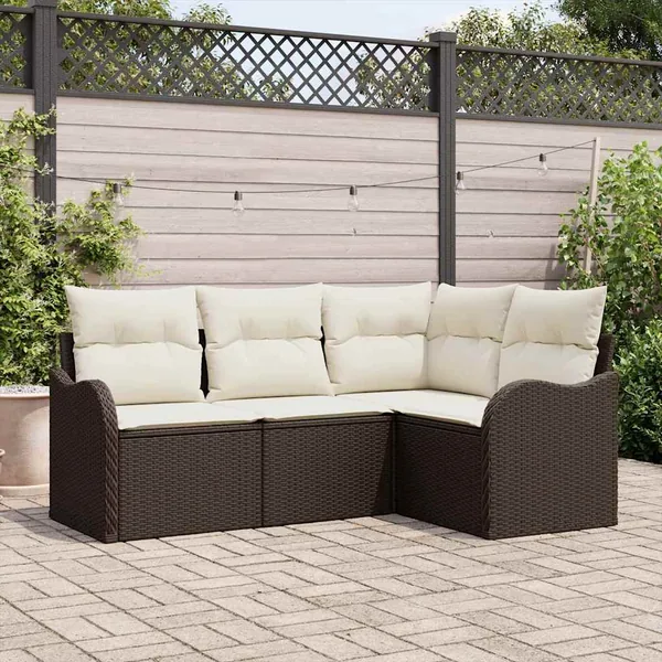 Ensemble de canapé de jardin 4 pcs Marron polyrotin