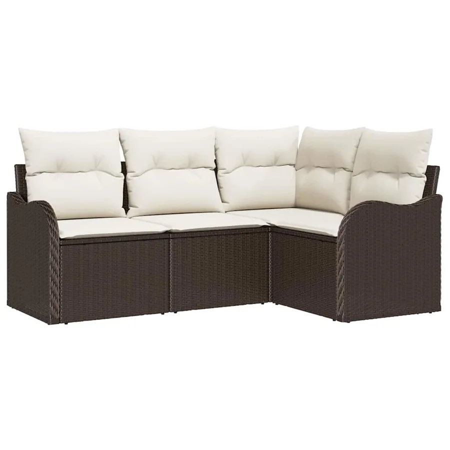 Ensemble de canapé de jardin 4 pcs Marron polyrotin - 2