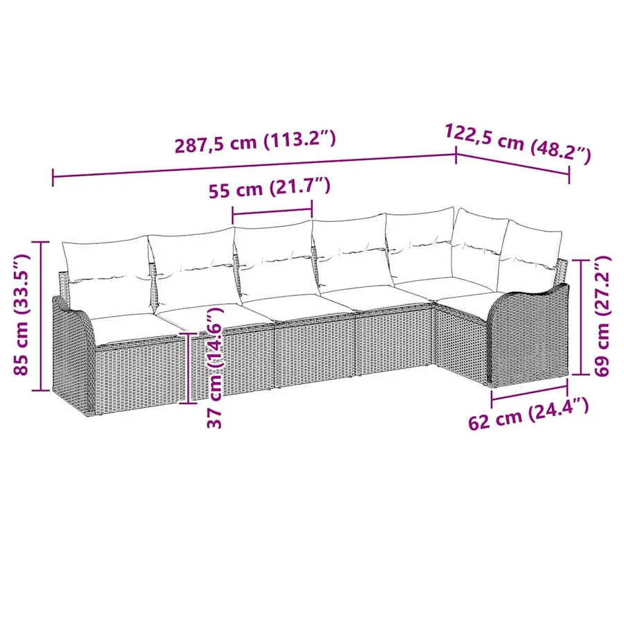 Ensemble de canapé de jardin 6 pcs Marron polyrotin - 12