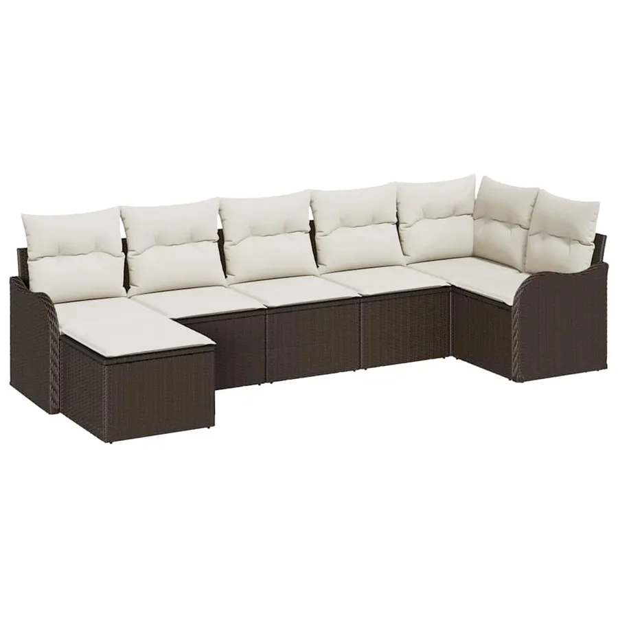 Ensemble de canapé de jardin 7 pcs Marron et blanc Poly rotin - 2