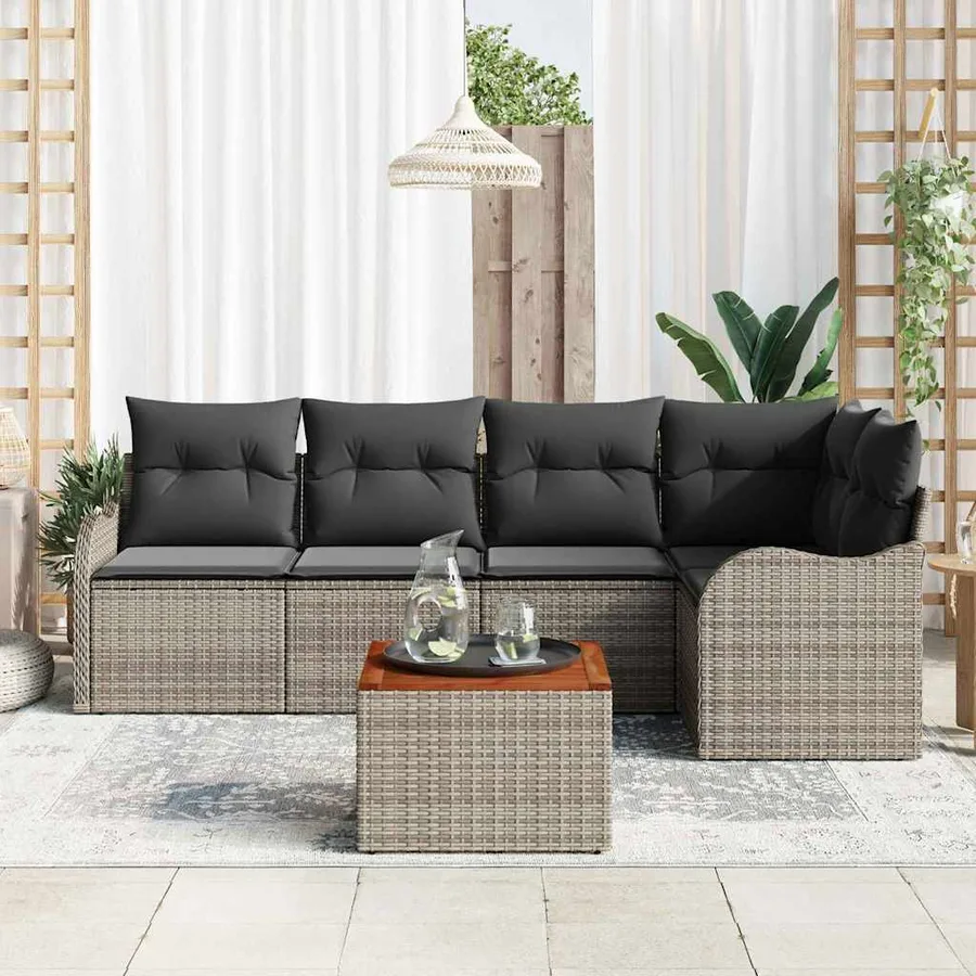 Ensemble de canapé de jardin avec coussin 6 pcs Gris polyrotin - 3