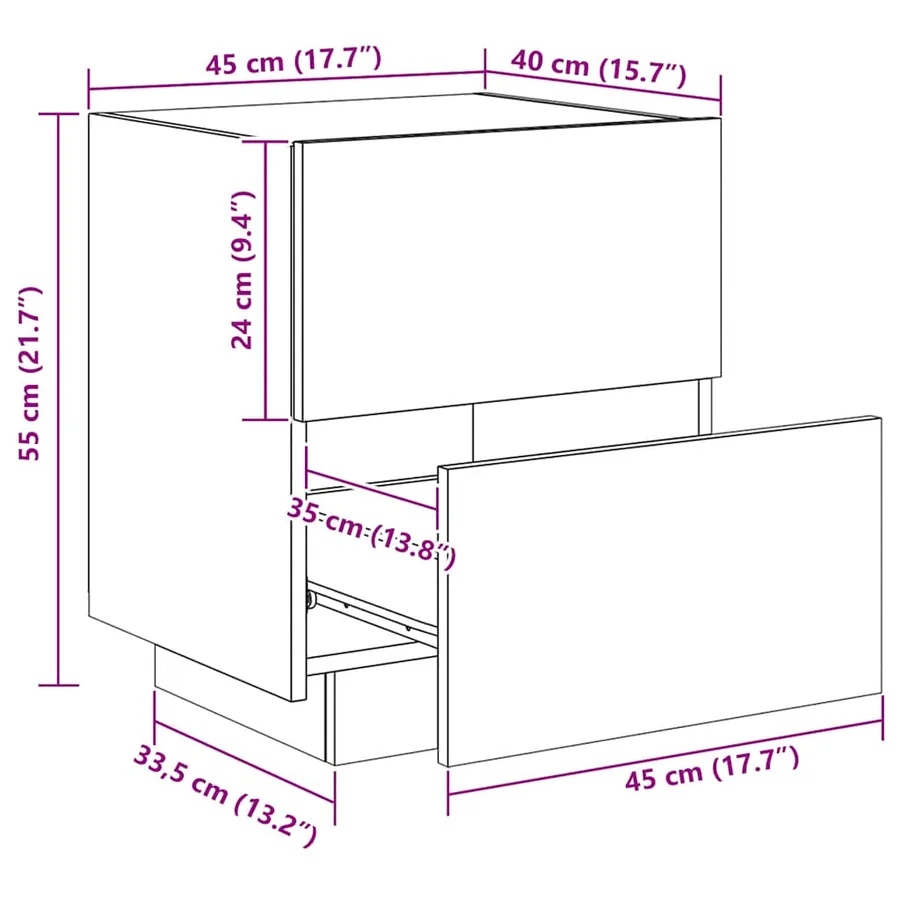Armoire de chevet avec lumières LED chêne sonoma - 15
