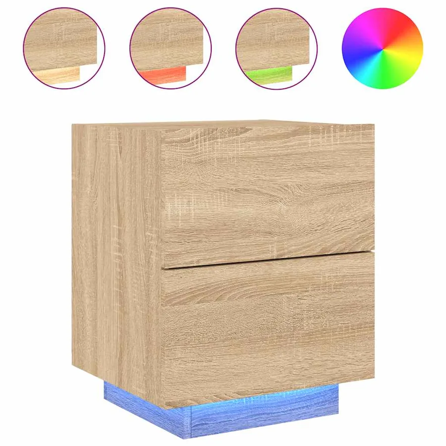 Armoire de chevet avec lumières LED chêne sonoma - 2